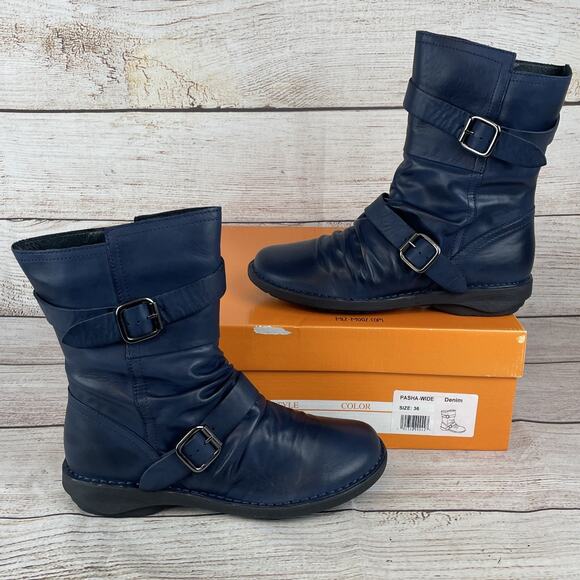 Miz Mooz Pasha Wide Womens Sz EU 36 US 5.5-6 Ankle Boots Navy BLue - Picture 1 of 11